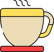 Hot Tea Or Coffee Cup On Plate Icon In Yellow And Red Color. vector