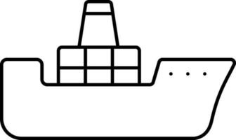 Container Ship Icon In Black Line Art. vector