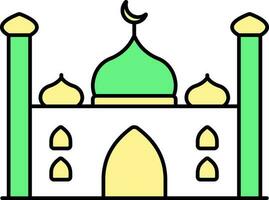 Green And Yellow Illustration Of Mosque Icon In Flat Style. vector