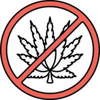 Red And White No Drugs Leaf Icon Or Symbol. vector