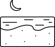 Crescent Moon With Beach View Linear Icon. vector