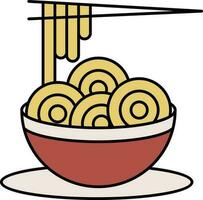 Noodles Holding Chopstick Bowl Yellow And Brown Icon. vector