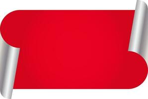 Empty Curl Paper Label Or Ribbon Element In Red And Silver Color. vector