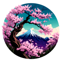 Beautiful View of Spring Season with Cherry Blossom Illustration AI Generative png