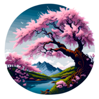 Spring Season with Cherry Blossom View Illustration AI Generative png