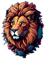 Illustration Sticker of Lion Face with AI Generative png