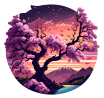 Beautiful Afternoon Spring Season with Cherry Blossom Tree Illustration AI Generative png
