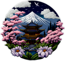 Japon maison avec Cerise fleur ai génératif png