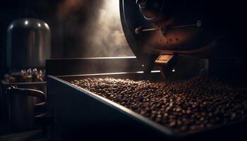 Barista grinds fresh beans for dark, gourmet espresso drink indoors generated by AI photo