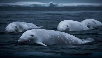 A tranquil scene of arctic animals floating on water generated by AI photo