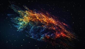 Futuristic design illuminates star field backdrop with multi colored abstract patterns generated by AI photo