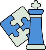 Puzzle With Chess King Icon In Blue And Gray Color. vector