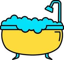 plano estilo bañera icono en azul y amarillo color. vector