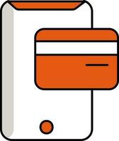 Smartphone With Payment Card Icon In Orange And White Color. vector