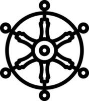Vector Illustration Of Dharma Wheel In Outline Style.