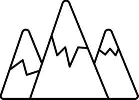 Snowy Mountain Icon In Black Line Art. vector