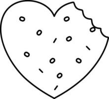 Heart Shape Cookie Icon In Black Line Art. vector