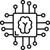 Artificial Intelligence Or Brain Chip Icon In Black Line Art. vector