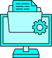 Illustration Of Data Setup Or Manage With Computer Icon In Cyan Color. vector