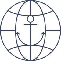 Anchor With Global Icon In Blue Stroke Style. vector