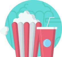 Popcorn With Cold Drink Icon Blue Background. vector