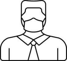 Young Businessman Or Student Wearing Mask Icon in Thin Line. vector