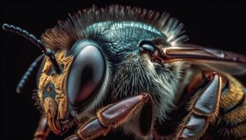 Spooky wasp portrait on black background, extreme close up focus generated by AI photo