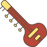 Isolated Sitar Icon In Brown And Yellow And Color. vector