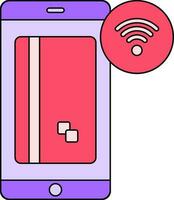 Purple And Red Color NFC Smartphone icon In Flat Style. vector