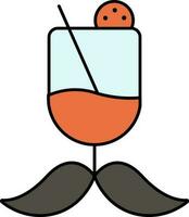 Cocktail Glass With Mustache Icon in Colorful. vector