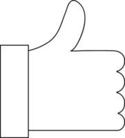 Thumb up sign in black line art. vector