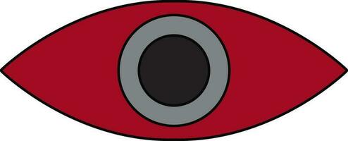 Red and grey eye lens in black line art. vector