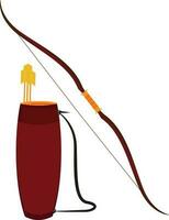 Flat illustration of bow and quiver in brown color. vector