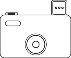 Black line art illustration of a camera icon. vector