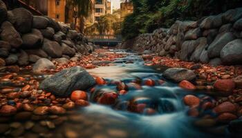 The tranquil scene of the cliff reflected in the pond generated by AI photo