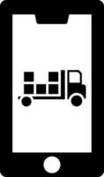 Online delivery transport service app in smartphone icon. vector