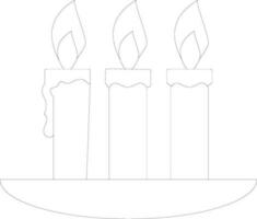 Delgado línea icono de iluminado velas para espiritual concepto. vector