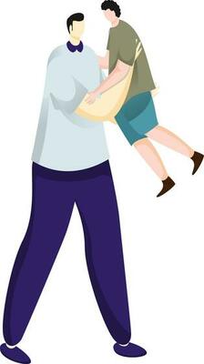 Faceless standing man or father loves his boy in lap.