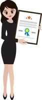 Character of business woman with certificate. vector