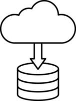 Cloud Connected Database Black Outline Icon. vector