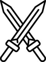 Crossed Swords Icon in Black Line Art. vector