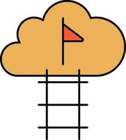 Flag In Cloud With Ladder Icon In Orange And Black Color. vector