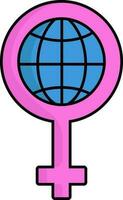 Flat Globe With Female Gender Symbol or Icon In Pink And Blue Color. vector