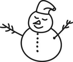 Cute Snowman Wearing Santa Hat Stroke Icon. vector