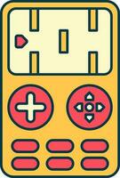 Mano juego consola icono en rojo y amarillo color. vector