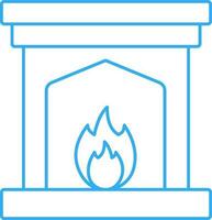 Burning Fireplace Icon In Blue Lineal Style. vector