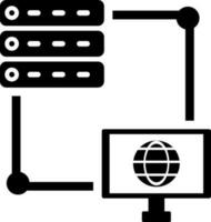 Computer connected internet server icon in Black and White color. vector