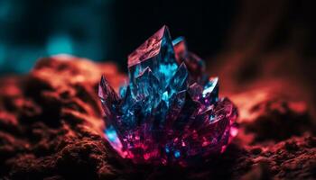 A glowing gemstone collection illuminates the dark, mysterious background generated by AI photo