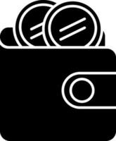 black and white illustration of Coins in Wallet icon. vector