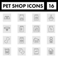 Black Line Art Set of Pet Shop Icon In Flat Style. vector